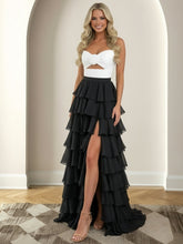 A-Line/Princess Cut-out Sweetheart Tiered Floor-Length Prom Dresses