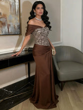 A-Line Off-Shoulder Sweetheart Floor-Length Evening Dresses with Sequin & Satin