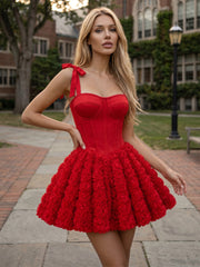 3D Flower Appliques A-Line/Princess Spaghetti Straps Short Homecoming Dresses with Corset Bodice