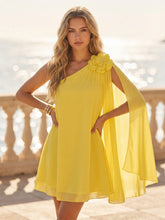 A-Line/Princess One Shoulder Chiffon Mini Homecoming Dresses with Side Draped Sash