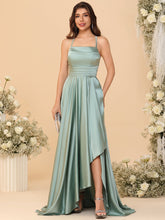A-Line/Princess Halter Sleeveless Floor-Length Bridesmaid Dresses with Asymmetrical Slit