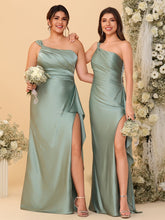A-Line/Princess One Shoulder Sleeveless Floor-Length Bridesmaid Dresses with Ruffle Slit