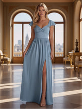 A-Line V-Neck Ruched Floor-Length Bridesmaid Dresses