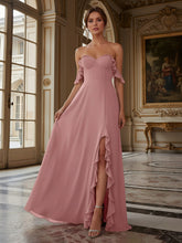 A-Line Off-Shoulder Sweetheart Ruffle Floor-Length Bridesmaid Dresses