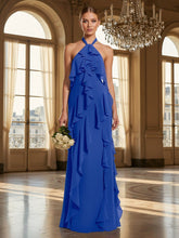 A-Line Halter Ruffle Chiffon Floor-Length Bridesmaid Dresses