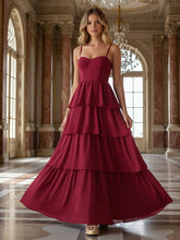 A-Line Spaghetti Strap Sweetheart Tiered Ruffle Floor-Length Bridesmaid Dresses