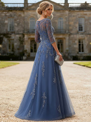 A-Line/Princess Long Sleeve Floor-Length Mother of the Bride Dresses with Lace Appliques
