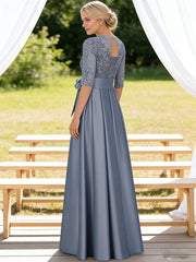 A-Line/Princess Lace Appliques Satin Floor-Length Mother of the Bride Dresses with Bow