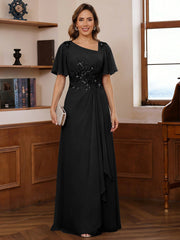 A-Line/Princess Asymmetrical Pleated Floor-Length Mother of the Bride Dresses with Sequins