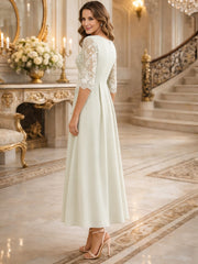 A-Line/Princess 3/4 Sleeves Ankle-Length Mother of the Bride Dresses with Lace Appliques