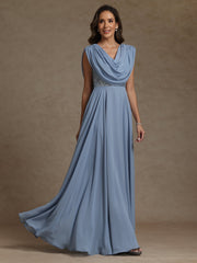 A-Line/Princess Asymmetrical Pleated Sequins Floor-Length Mother of the Bride Dresses with Pockets