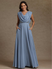 A-Line/Princess Asymmetrical Pleated Sequins Floor-Length Mother of the Bride Dresses with Pockets