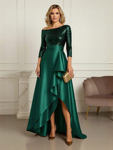 A Line 3/4 Sleeve Asymmetrical Mother of the Bride Dresses with Ruffles