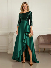 A Line 3/4 Sleeve Asymmetrical Mother of the Bride Dresses with Ruffles