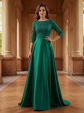 A Line Scoop 3/4 Sleeve Long Mixed Mother of the Bride Dresses with Sequins