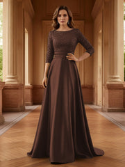 A Line Scoop 3/4 Sleeve Long Mixed Mother of the Bride Dresses with Sequins