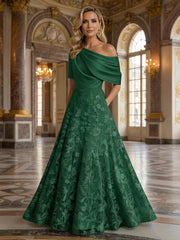 A-Line Floor Length One Shoulder Long Mother of the Bride Dresses with Lace