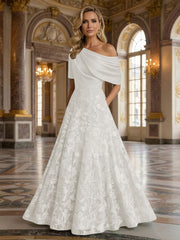 A-Line Floor Length One Shoulder Long Mother of the Bride Dresses with Lace