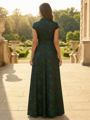 A Line/Princess V Neck Long Jacquard Mother of the Bride Dresses with Bow