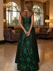 A Line/Princess Scoop Asymmetrical Jacquard Mother of the Bride Dresses with Flower