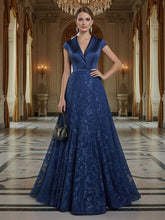 A Line/Princess V Neck Sequined Elegant Mother of the Bride Dresses with Lace Appliques