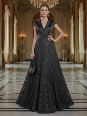 A Line/Princess V Neck Sequined Elegant Mother of the Bride Dresses with Lace Appliques