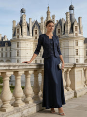 A Line/Princess Square Neck 3/4 Sleeve Mother of the Bride Dresses with Lace Appliques