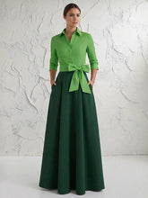 A Line/Princess 3/4 Sleeve Long Pleated Mother of the Bride Dresses with Bow