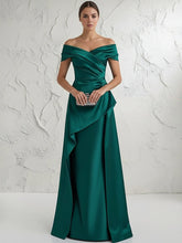 A Line Off Shoulder Floor Length Ruched Mother of the Bride Dresses