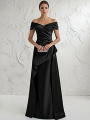 A Line Off Shoulder Floor Length Ruched Mother of the Bride Dresses