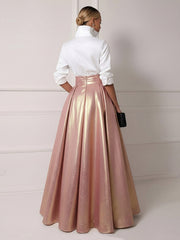 A Line Shirt Collar Half Sleeve Long Elegant Mother of the Bride Dresses with Pleats