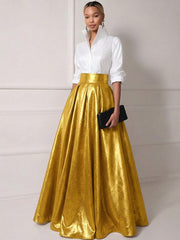 A Line Shirt Collar Half Sleeve Long Elegant Mother of the Bride Dresses with Pleats
