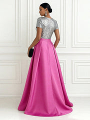 A Line/Princess Scoop Short Sleeve Floor Length Mother of the Bride Dresses with Split Side Women Formal Gowns