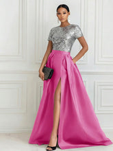 A Line/Princess Scoop Short Sleeve Floor Length Mother of the Bride Dresses with Split Side Women Formal Gowns