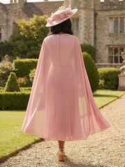 A-Line Pleated Chiffon & Sequin Round Neck Ankle-Length Mother of the Bride Dresses with Cape