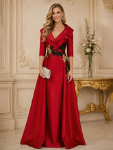 A Line/Princess 3/4 Sleeve Floor Length Mother of the Bride Dresses with Appliques