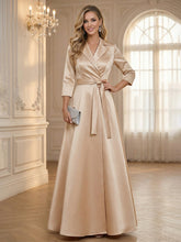 A Line/Princess 3/4 Sleeve Long Minimalist Mother of the Bride Dresses with Bow