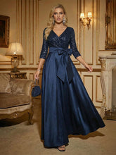 A Line 3/4 Sleeve Floor Length Mixed Mother of the Bride Dresses with Bow