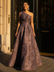 A-Line Satin Floral Print One Shoulder Mother of the Bride Dresses Floor-Length Ball Gown