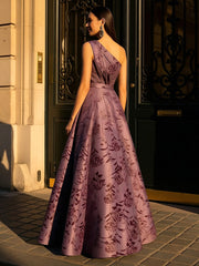 A-Line Satin Floral Print One Shoulder Mother of the Bride Dresses Floor-Length Ball Gown