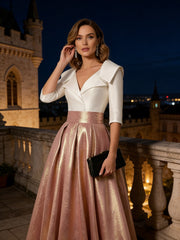 A Line V-Neck Shawl Collar Half Sleeve Long Mother of the Bride Dresses
