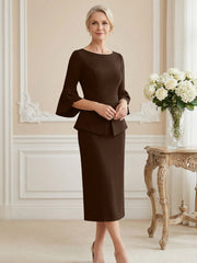 3/4 Sleeve Round Neck Sheath Midi Satin Mother of the Bride Dresses Formal Dress