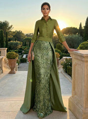 3/4 Sleeve Appliques Satin Mother of the Bride Dresses