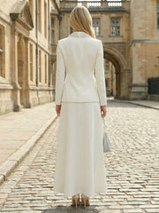 2 Piece Tailored Suit A-Line Casual Blazer Outfit Long with Pearls
