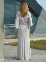 A-Line Chiffon Cape Sleeves Mother of the Bride & Groom Dresses with Ruched Waist