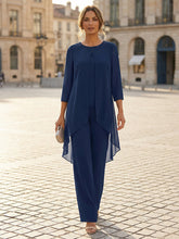 3-Piece Chiffon 3/4 Sleeves Round Neck Mother of the Bride & Groom Pant Suit