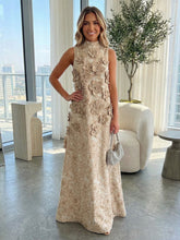 A-Line 3D Floral Appliques Jacquard High Neck Formal Dresses for Women