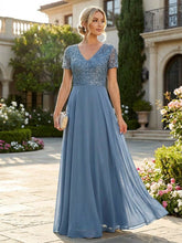 A-Line Chiffon Short Sleeves Mother of the Bride & Groom Dresses with Sequin Bodice