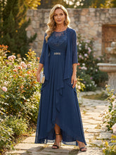 2-Piece A-Line Chiffon Long Mother of the Bride & Groom Dresses with Ruched Ruffles Waist