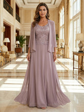 2-Piece Chiffon A-Line Maxi Mother of the Bride & Groom Dresses with Sequin Bodice